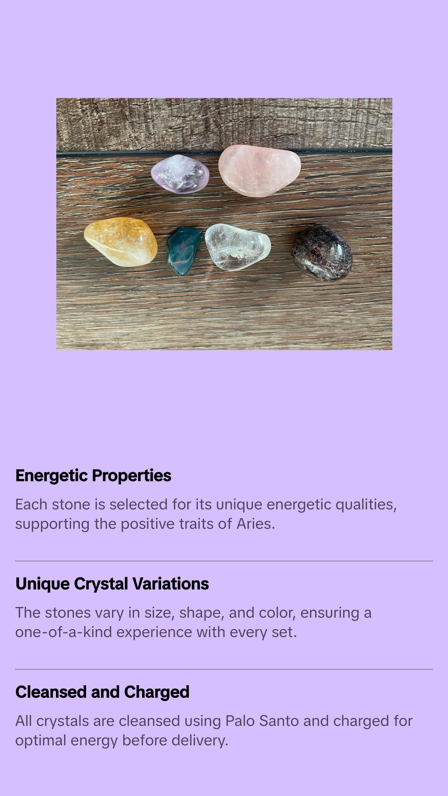 Aries crystal set of 6 crystal stones specifically for the Ram