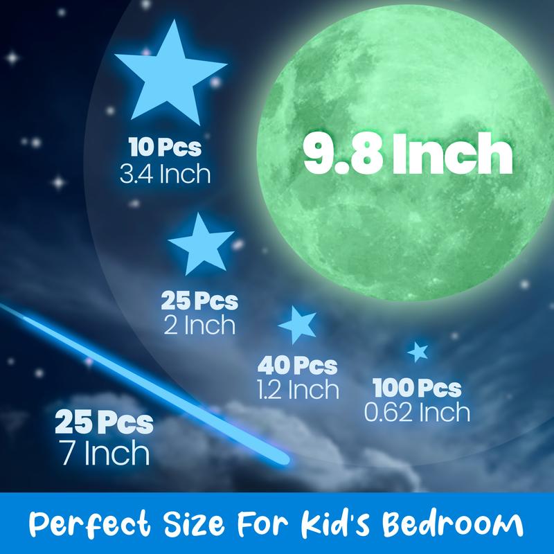 Glow-in-the-Dark Stars and Moon Wall Decals – Fluorescent Ceiling Star Stickers, Self-Adhesive 3D Luminous Plastic Night Sky Decorations for Kids Bedroom, Baby Room & Home Décor