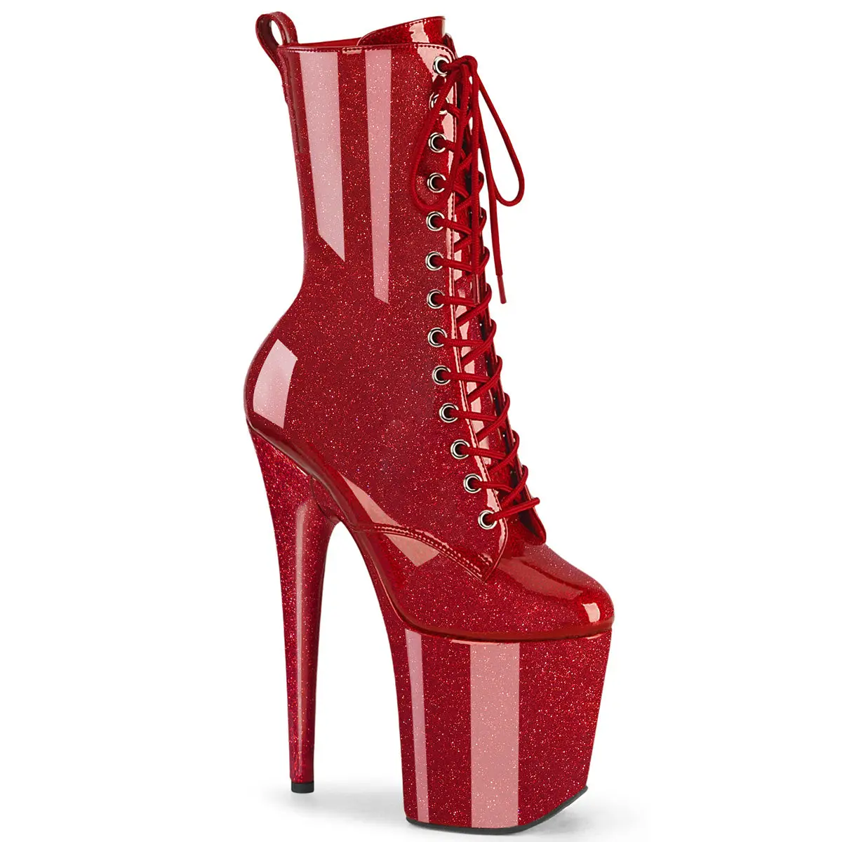 Pleaser Flamingo-1040GP Women's Glitter Platform Ankle Boots with 8-Inch Heel, Lace-Up Front and Side Zip, Shoe, Footwear