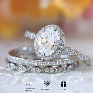 925 Sterling Silver 1 Carat Oval Moissanite Stackable Ring Set for Women Fashionable Elegant Engagement Ring with Moissanite Certificate