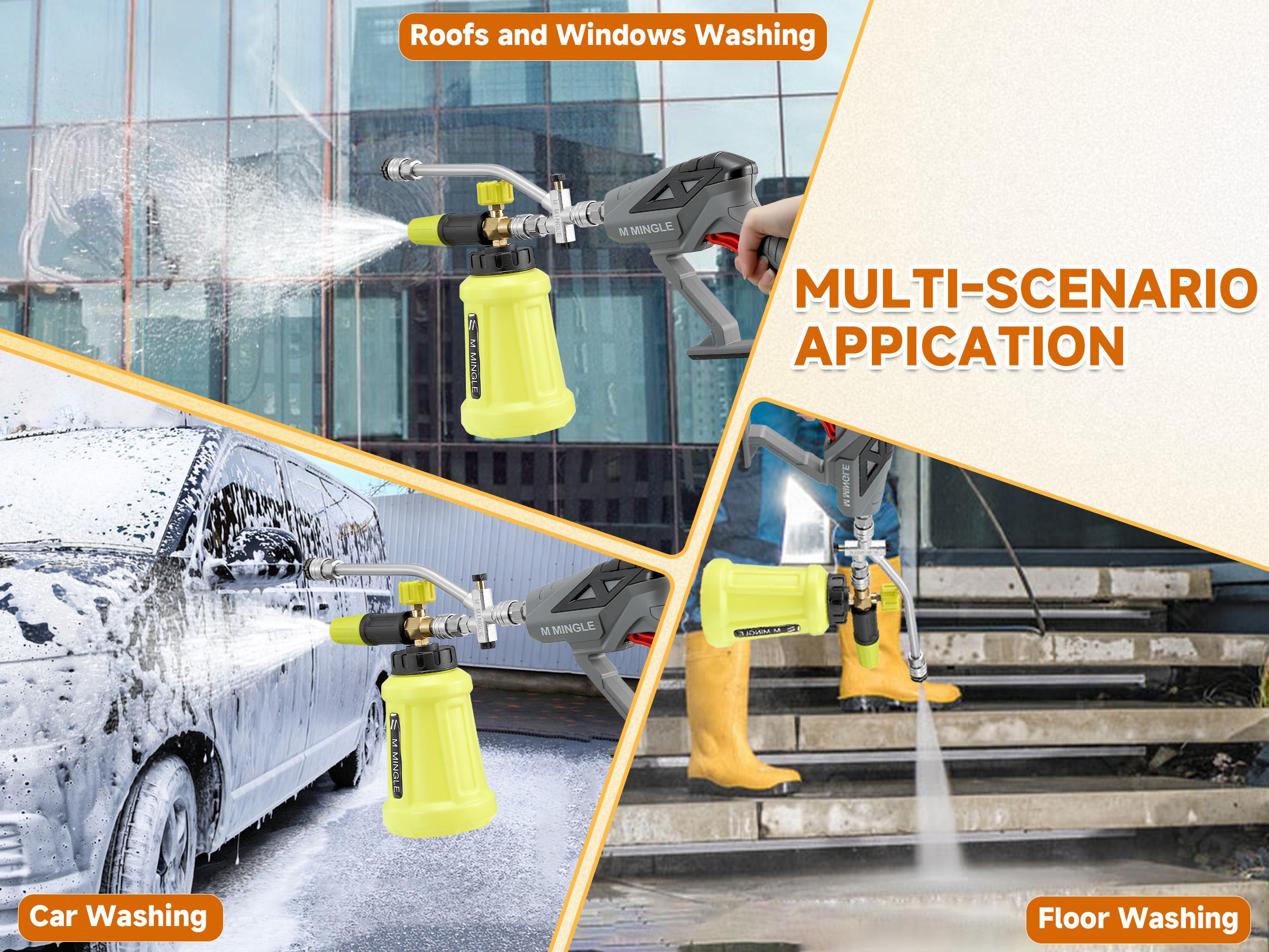 M MINGLE High Pressure Washer Wand with Foam Cannon, Foam Cannon Dual Connector Accessory, Car Wash Foam Wand Kit 1/4 Inch Quick Connector, 5 Pressure Washer Nozzle Tips