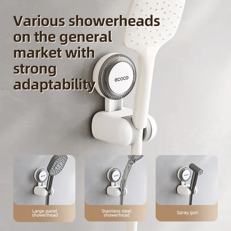 RENEMOS No-Drill Suction Cup Shower Head Holder, Removable Bathroom Wall Mount Bracket, Adjustable Height for Kids, Strong Suction, High Load Capacity, Reusable