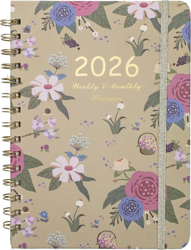 2026 Planner, Weekly and Monthly Calendar Planner for Women, Jan 2026 - Dec 2026, Hardcover Planning Agenda book, Spiral Bound, Inner Pocket, 6.3" x 8.5"