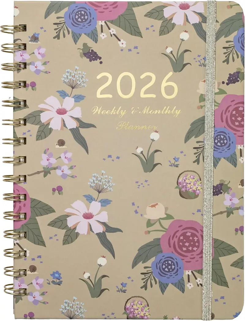 2026 Planner, Weekly and Monthly Calendar Planner for Women, Jan 2026 - Dec 2026, Hardcover Planning Agenda book, Spiral Bound, Inner Pocket, 6.3" x 8.5"