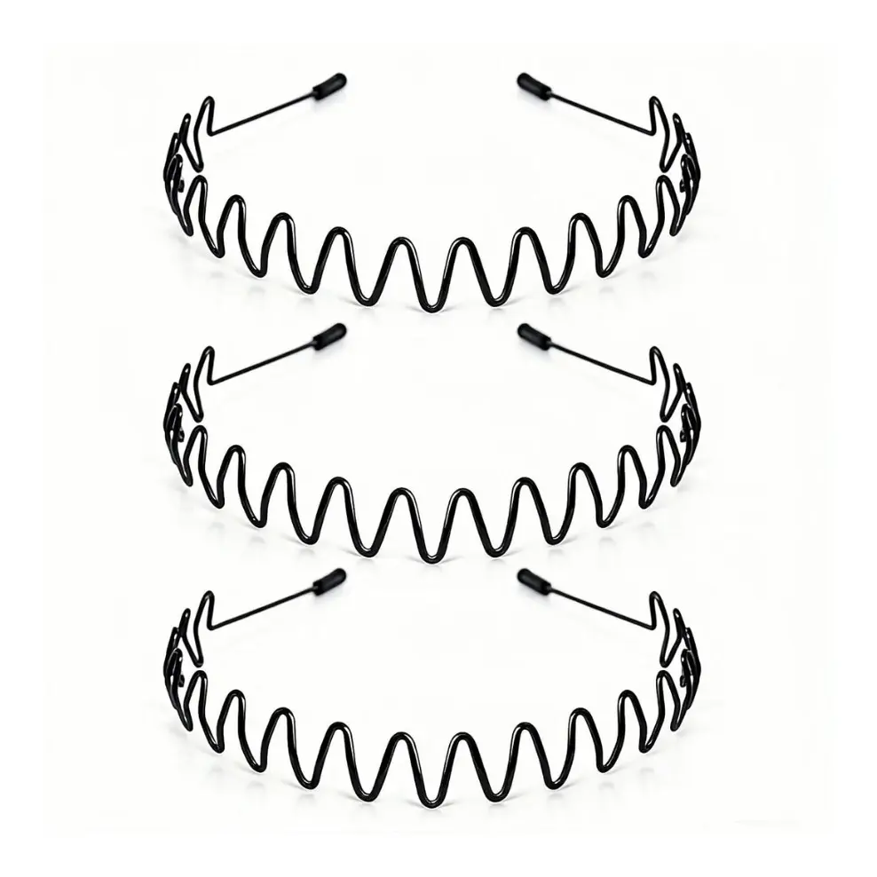 3pcs Metal Headbands for Women Men - Wavy Spring Non-Slip Sports Hair Band, Lightweight Unisex Hair Hoop for Workouts & Active Lifestyle