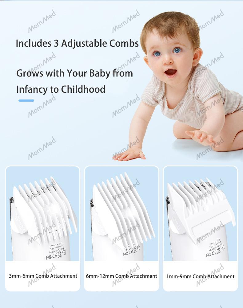 MomMed Baby Hair Clippers, Ultra Quiet Electric Vacuum Baby Clippers with Charger Base, Cordless Rechargeable Waterproof Haircut Kit for Kids & Men