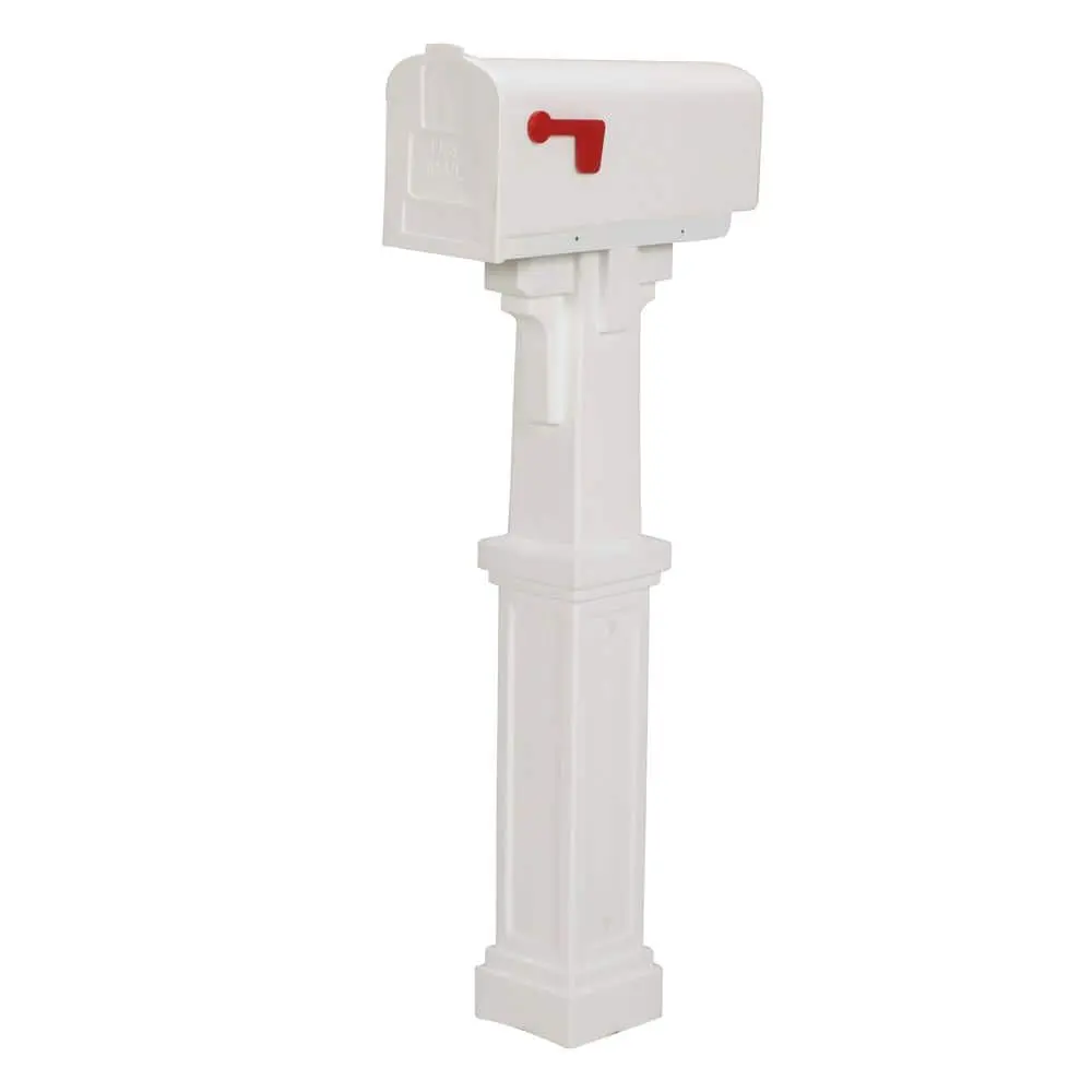 Parsons White Medium Plastic Post Mount Mailbox - Classic Design for Easy Installation