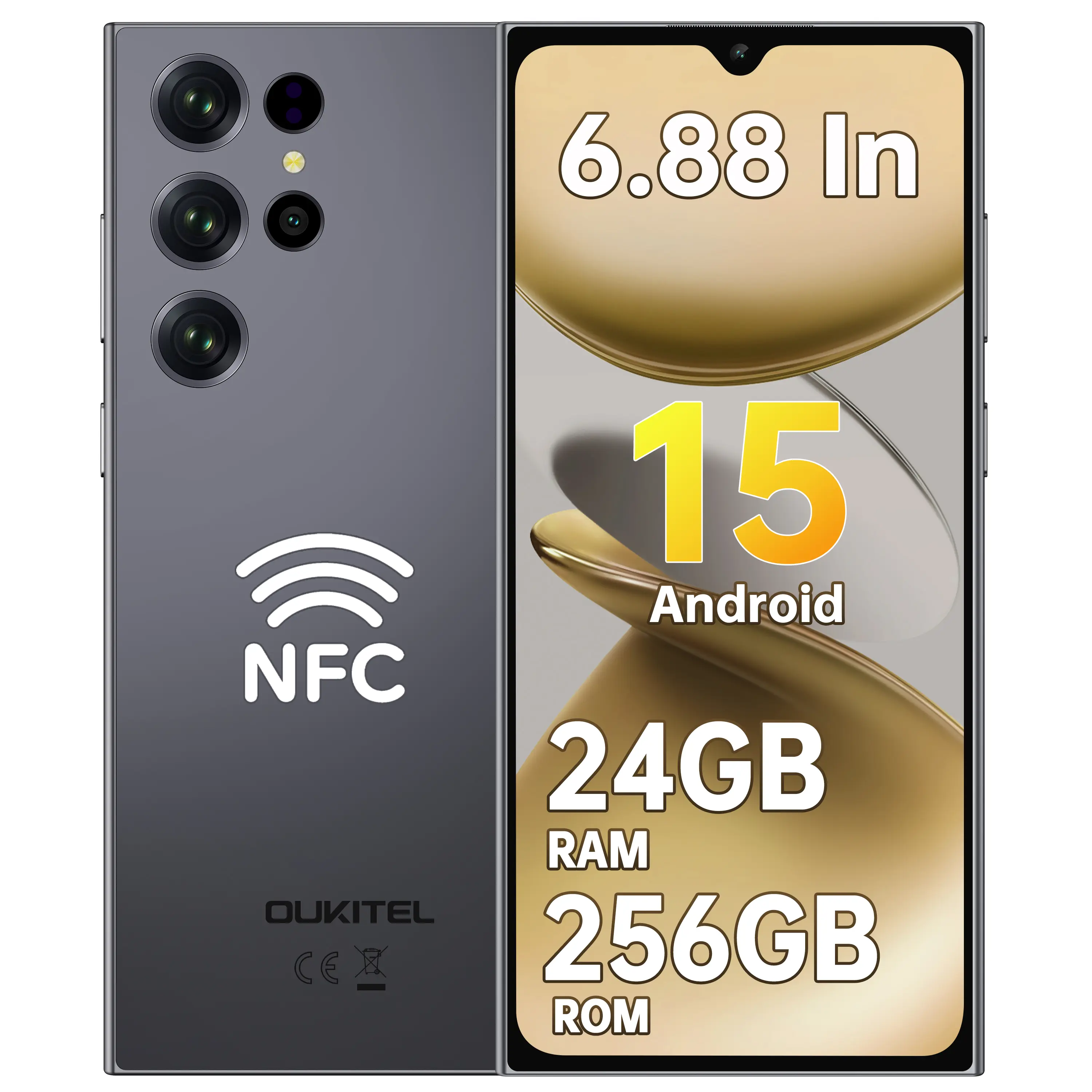 OUKITEL C61 Pro Unlocked Phone Android 15, 24(8+16)GB + 256 GB