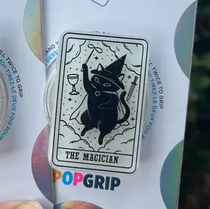 Cats Tarot Phone Grip Magsafe, Witchy Black Cat Moon Magnetic Socket, Spiritual Kitty Fortune Teller Finger Holder Stand, Witch Accessory