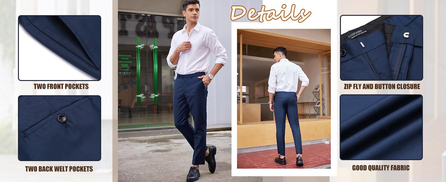 Men's Classic Fit Dress Pants Flat Front Straight Formal Pants Wrinkle Free Expandable Waist Suit Pants Casual Menswear