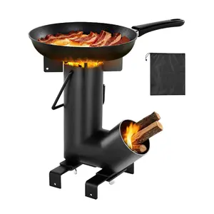 【fathersdaygift】VEVOR Camping Rocket Stove, Wood Burning Portable Rocket Stove with Carrying Bag for Backpacking, Carbon Steel, Burn Wood, Twigs or Sticks for Outdoor Cooking, Backyard, Camp Cooking, Heating, Black