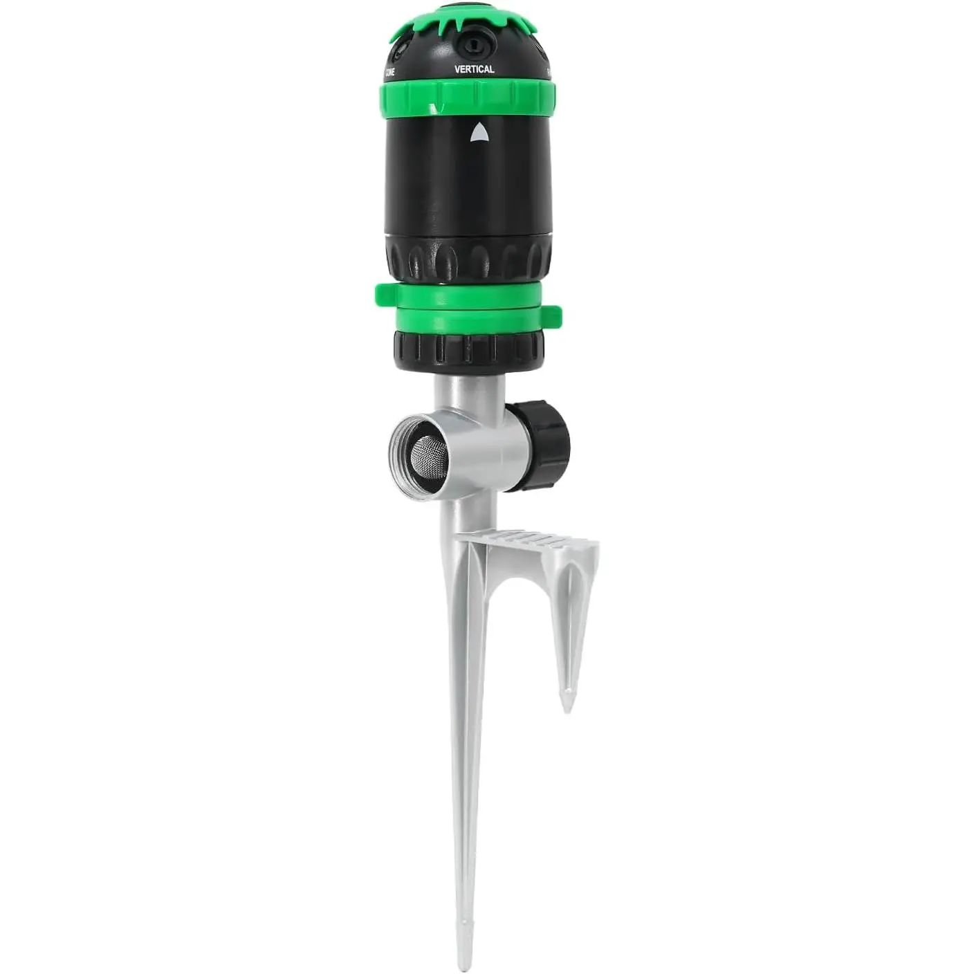 RESTMO Durable Outdoor Lawn Sprinkler - Solid Metal Body, Metal Base, Foot Pedal Spike, 5 Spray Patterns (Jet to Full Spray), Multi-Adjustable System with 80ft Wide Range for Yard, Vegetable Garden Watering Equipment
