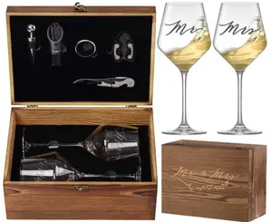 Mr Mrs Wine Glasses Gifts for Wedding/Engagement/Bridal Shower,Classy Engagement Present,WEDDING Gift for Couples,Women,Bride to be,Newlyweds-Wedding Keepsake Box Gift Set