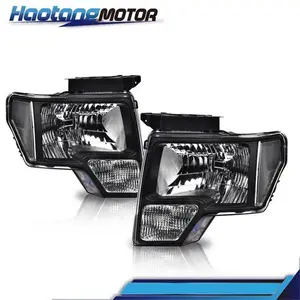 CROSSDESIGN Fit For 2009-2014 Ford F150 Pickup Clear Corner Black Housing Headlights Lamps