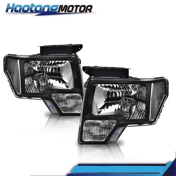 CROSSDESIGN Headlights Lamps Fit For 2009-2014 Ford F150 Pickup Clear Corner Black Housing