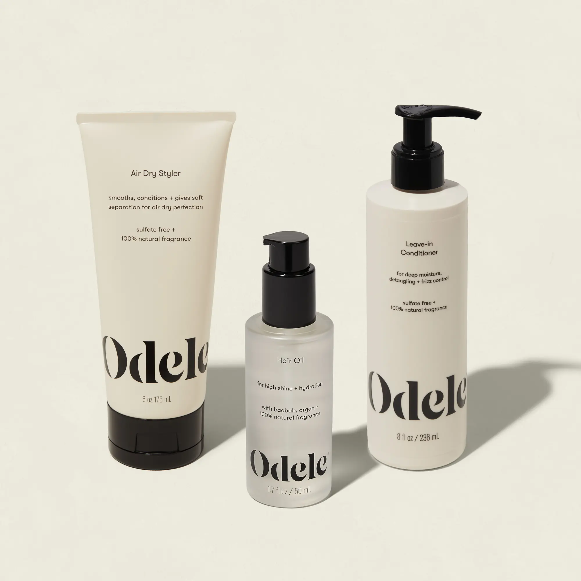 NEW! Odele Air Dry Hair Styling Bundle (Leave-In Conditioner 6 fl. oz, Air Dry Styler 6 fl. oz, & Hair Oil 6 fl. oz) for Moisture, Smoothing & Frizz Control