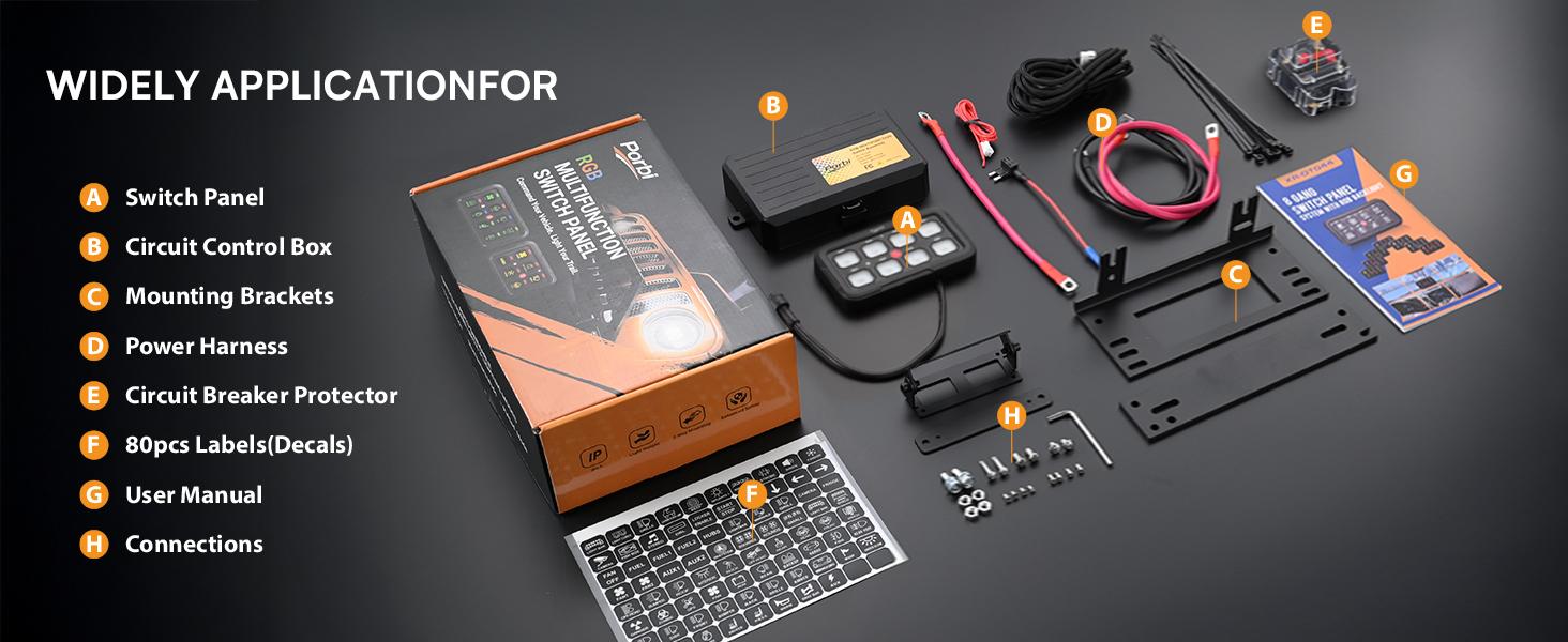 RGB 8 Gang Switch Panel, Universal Circuit Control Relay System w/Momentary Toggle Pulsed Memory Function, Automatic Dimmable, 12-24V Light Switch Panel for Truck UTV Car Boat, IP65 Waterproof RGB 8 Gang Switch Panel, Universal Circuit Control Relay System w/Momentary Toggle Pulsed Memory Function, Automatic Dimmable, 12-24V Light Switch Panel for Truck UTV Car Boat, IP65 Waterproof