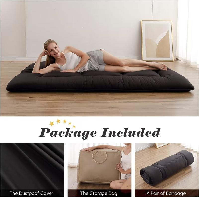 Foldable Floor Mattress with Washable Cover, Roll Up Futon Mattress & Portable Storage Bag for Guest Bed, Camping, Dorm