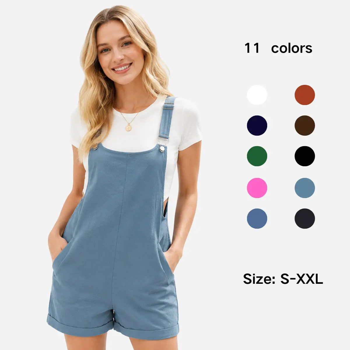 Molitree Women's  Cotton Linen Overalls Shorts Summer Lightweight Casual Short Jumpsuits Rompers Cute Minimalist Sleeveless Womenswear Blue