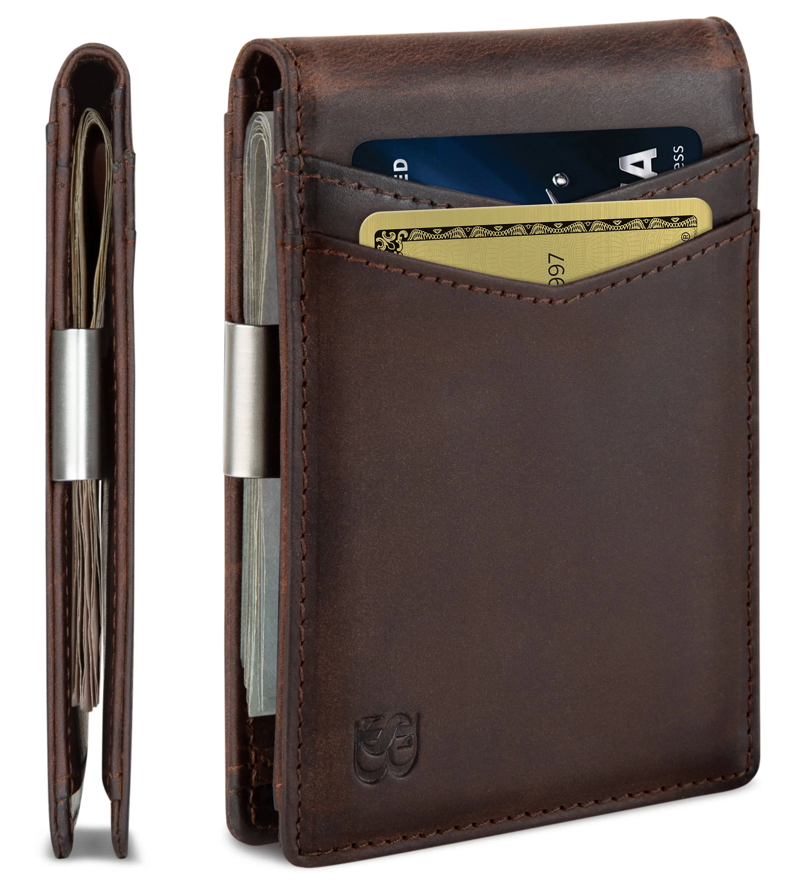 SERMAN BRANDS Transformer Money Clip Wallet - Mens Wallets slim Front Pocket RFID Blocking Card Holder Minimalist Mini Bifold