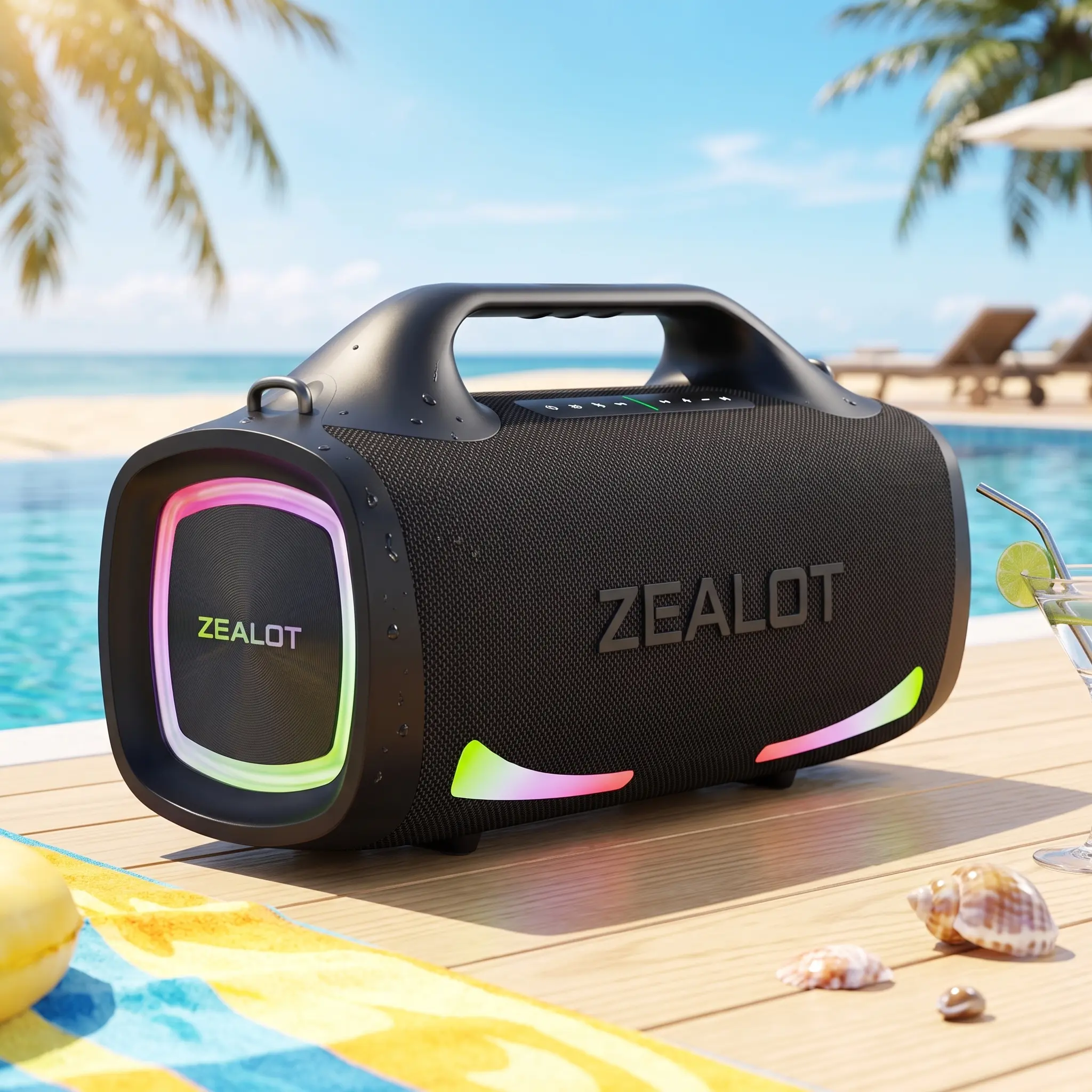 140W Maximum power【ZEALOTs 】Portable wireless speaker, high fidelity sound and audio, desktop Bluetooth speaker surround sound,RGB ambient light, 24000mAh long battery life, supports USB/TF card/AUX/BT smartphones. Ideal choice for family/car/party father