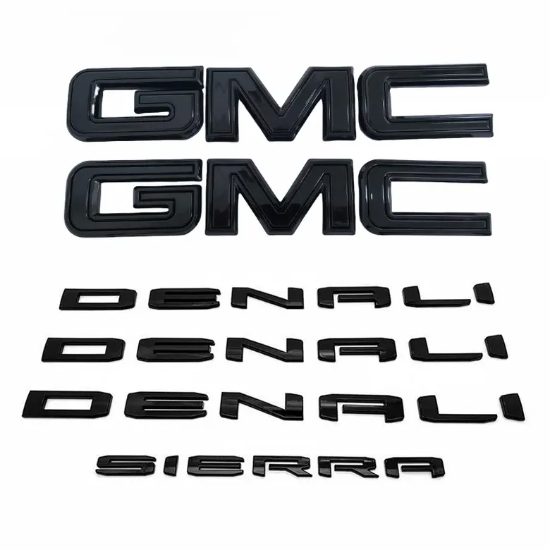 Custom Emblem Set for 2019-2026 GMC Sierra 1500 Denali - Sturdy Chrome Gloss Black 3D Plastic Badges Decals, 4-Pack/6-Pack Peel-and-Stick Front Grille & Tailgate Vehicle Accessories, Chromed Look Exterior Decor