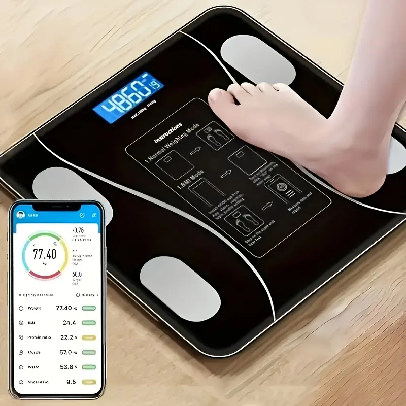 BMI Smart Weight Scale - Bluetooth Body Composition Analyzer with App Sync, Large Digital Bathroom Scale, Multiple Body Metrics, Black (No 2AAA Batteries Included), Black(No Battery Included-Prepare 2Aaa Batteries)