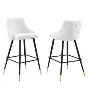 Modway Adorn Performance Velvet Bar Stool Set of 2 in White