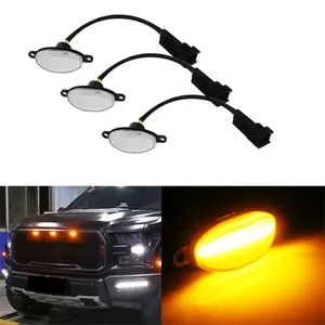 3PCS Clear Lens Amber LED Front Grille Running Lights ForFord F-150 Raptor 2010 2011 2012 2013 2014/2007-up Replace OEM AL3Z15442C AL3Z-15442-C