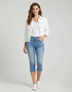 Plus Size High Waisted Capri Jeans for Women - Stretchy Skinny Denim Capris, Trendy Vintage Washed Summer Capris for Curvy Girls Comfortable Casual Wear - 08398 comfort denim