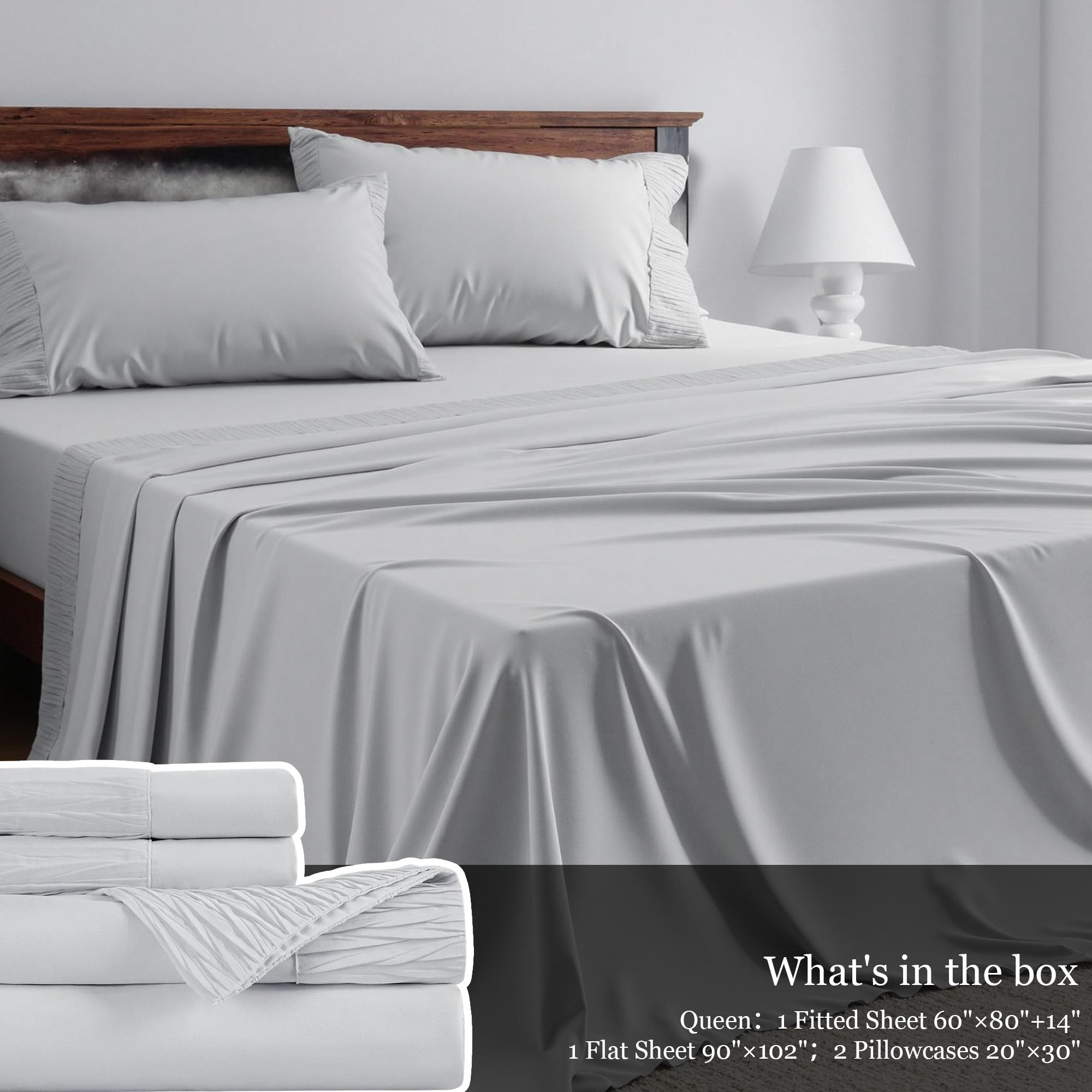 4-Pc Bed Sheets Set - Romantic Embossed Design & Brushed Microfiber  Bed Set- King Bed Sheet & Pillowcases - Upto 14" Deep Pocket Hotel Luxury Queen Sheets