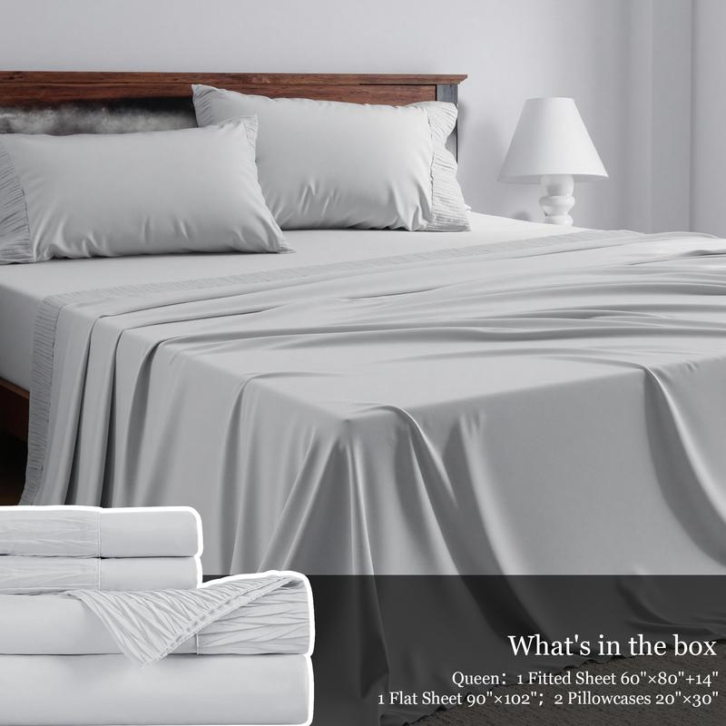 4-Pc Bed Sheets Set - Romantic Embossed Design & Brushed Microfiber  Bed Set- King Bed Sheet & Pillowcases - Upto 14" Deep Pocket Hotel Luxury Queen Sheets