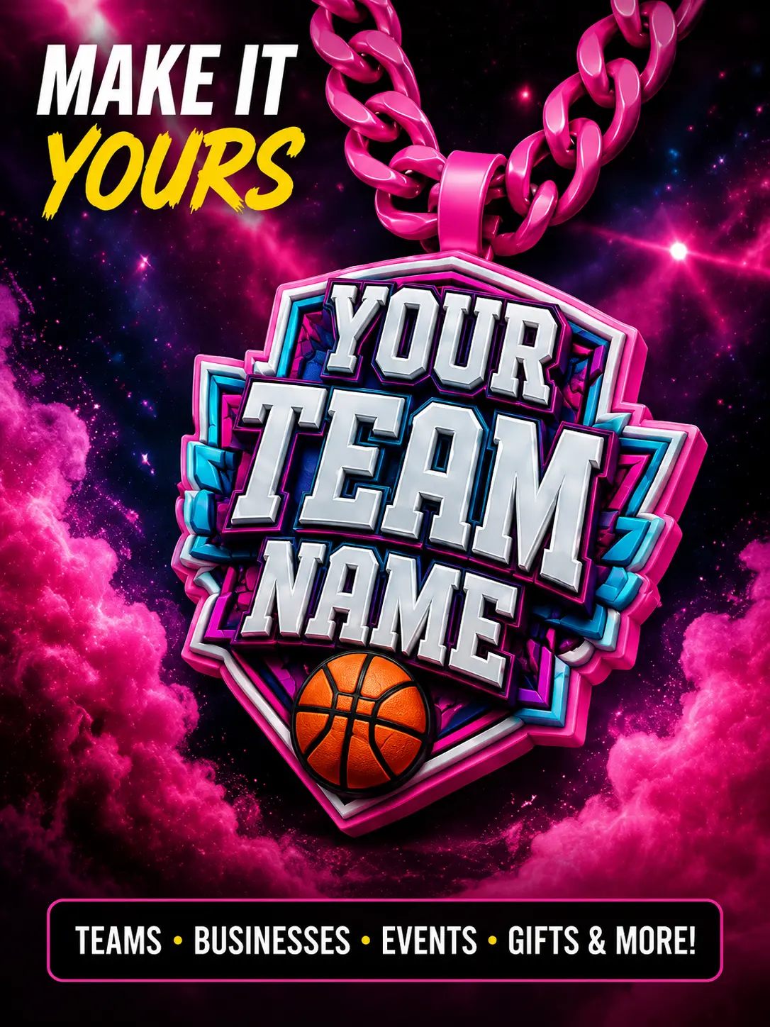 Custom Oversized Hype Chain Necklace - Customizable Team/Logo Pendant for Events, Business Branding