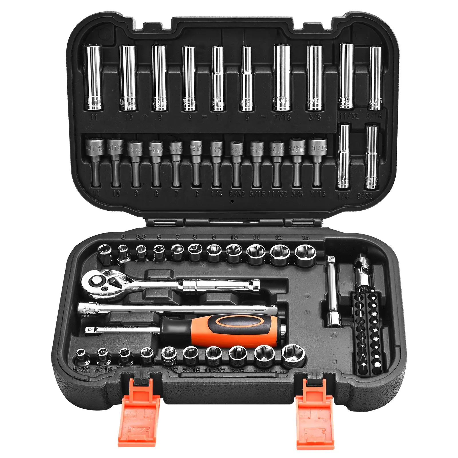 【summerfinds】VEVOR Socket Set, 70 Pieces, 1/4 inch Drive Socket and Ratchet Set, SAE and Metric, Deep and Shallow, Mechanic Tool Kit with Bits, Accessories and Storage Case, CR-V Alloy Steel, for Automotive Repair, Tools, Work Tools