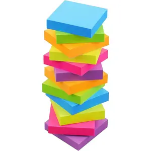 Sticky Notes 2x2, 6 Color Bright Colorful Sticky Pad, 12 Pads/Pack, 100 Sheets/Pad, Self-Sticky Note Pads (Green, Yellow, Blue, Orange, Purple, Rose)