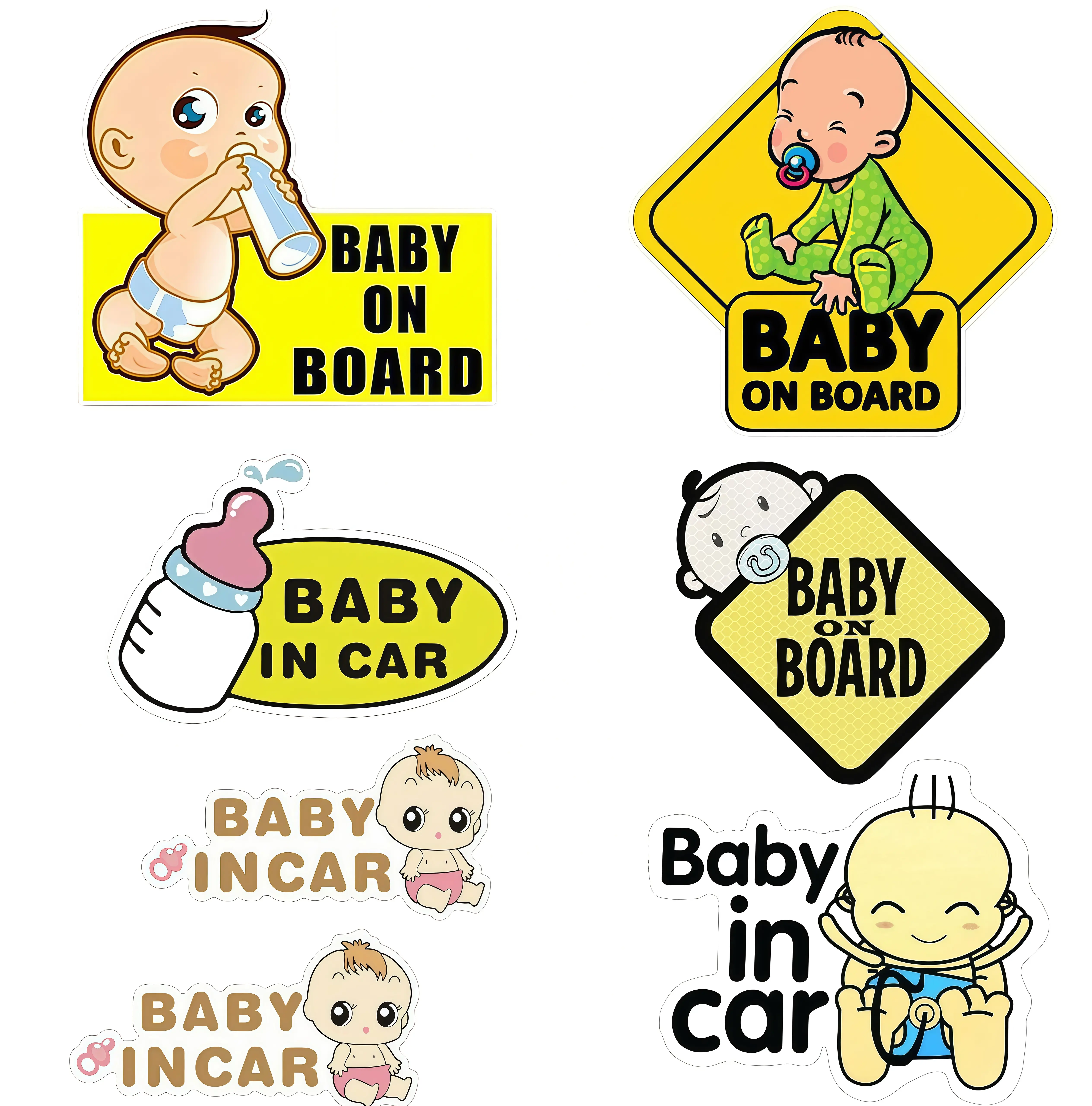 7 Pack Baby on Board Car Decals - Reflective Safety Warning Stickers for Windows & Bumpers, Waterproof Baby in Car Signs with Strong Adhesive, High Visibility Vehicle Accessories for Night Driving, Removable Bumper Stickers for SUV/Truck/Van