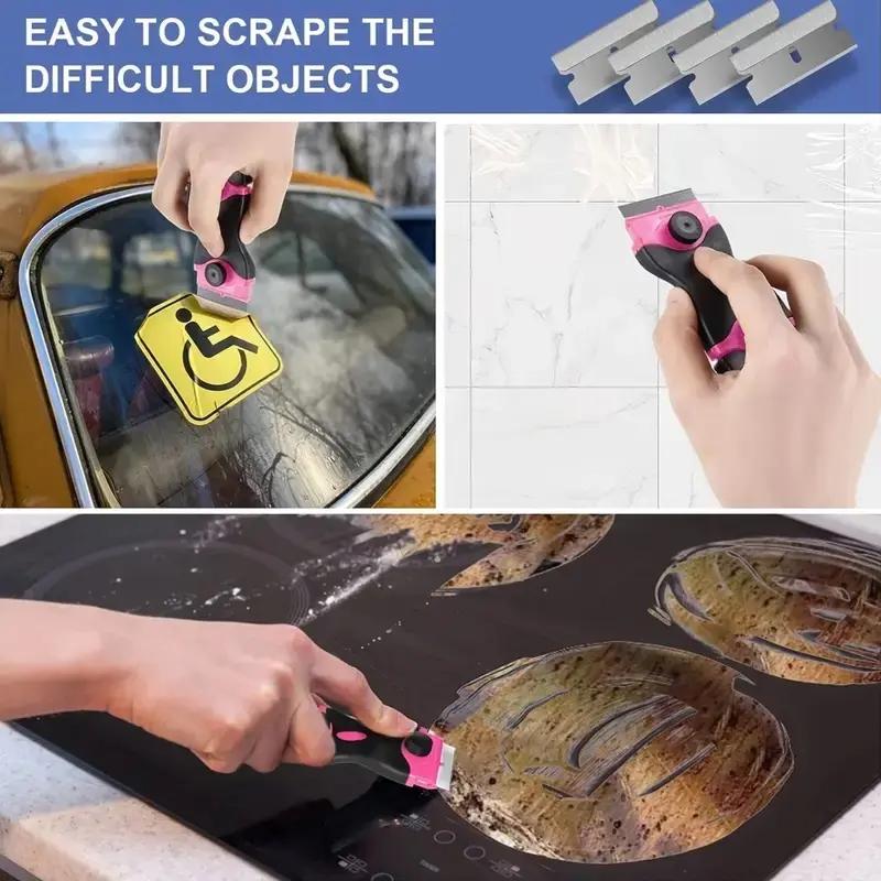 Multi-Surface Scraper Tool Kit Double-Edged Plastic Scraper Ergonomic Handle Safe Portable for Windows Stoves Cleaning Removal Stickers Decals