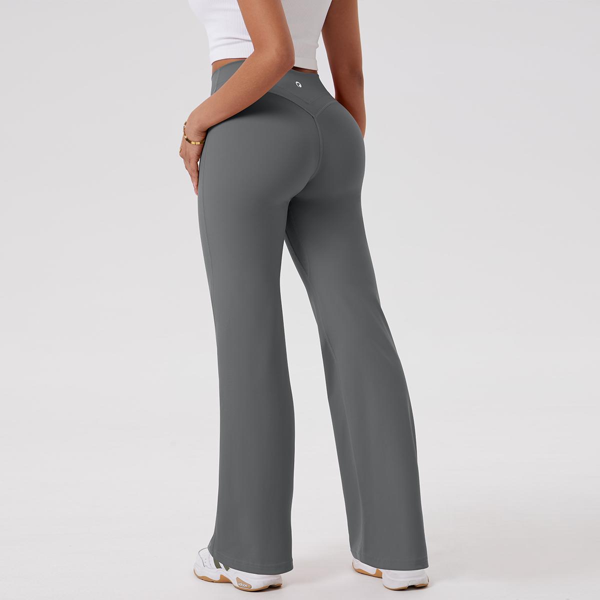 OQQfitness Womenswear Yoga Flared Pants Crossover High Waist Bottom V Back Seam Leggings Comfortable Fit for Basic Minimalist Style Outfits SpringStatements