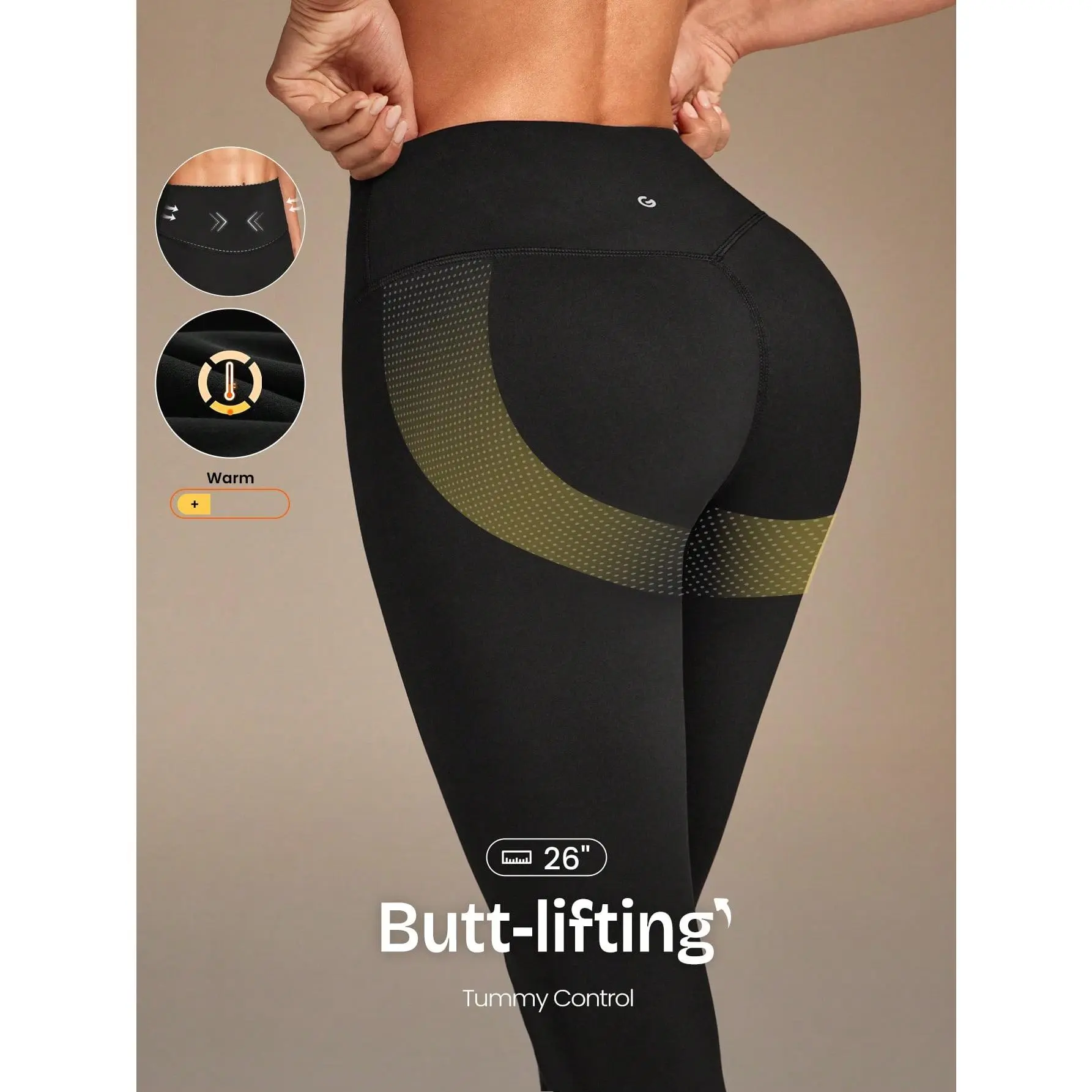 GLOWMODE 26" FeatherFit-Warm Winter Warmth Soft Stretchy Warm 3D Tummy Control Leggings Autumn Winter Outdoors Yoga Studio Daily Casual Wear