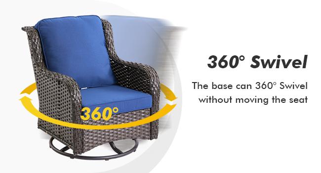 Ovios Patio Furniture Set 3-Piece with Swivel Chair & Side Table, High Back Design, Wicker & Cushion Combo, Easy Assembly, 250 LBS Weight Capacity