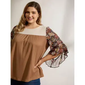 【All-Day Comfort】Bloomchic Colorblock Floral Sleeve Flowy Knit Top