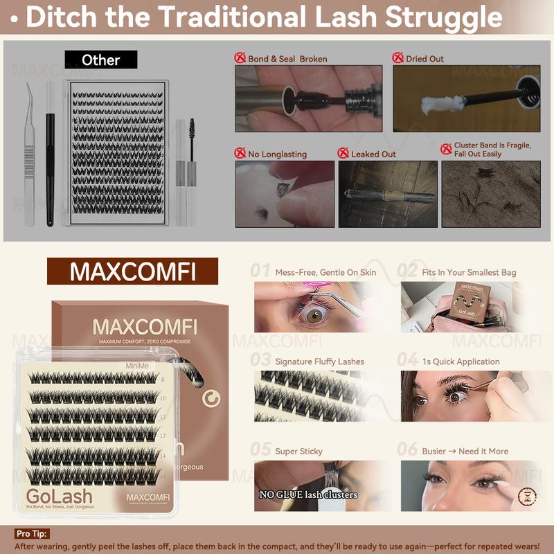 MaxComfi GoLash Glue-Free Pre-Cut DIY Lashes Mini Portable Pack Instant On-the-Go Touch-Ups Fits in Any Purse Compact for Busy Days & Weekend Getaways