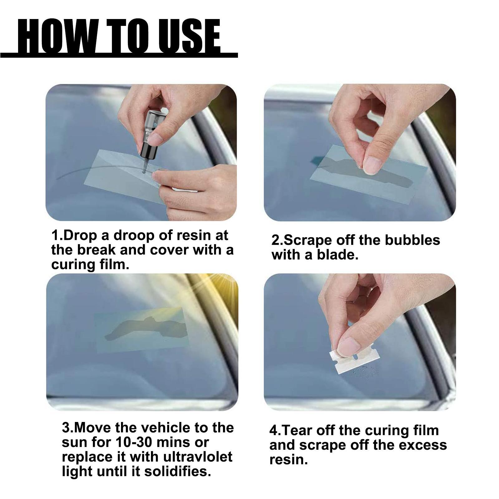 Car windshield crack repair fluid, car windshield repair kit, windshield crack repair tools, glass repair fluid for repairing shattered and star-shaped cracks, multi-purpose interior cleaner.