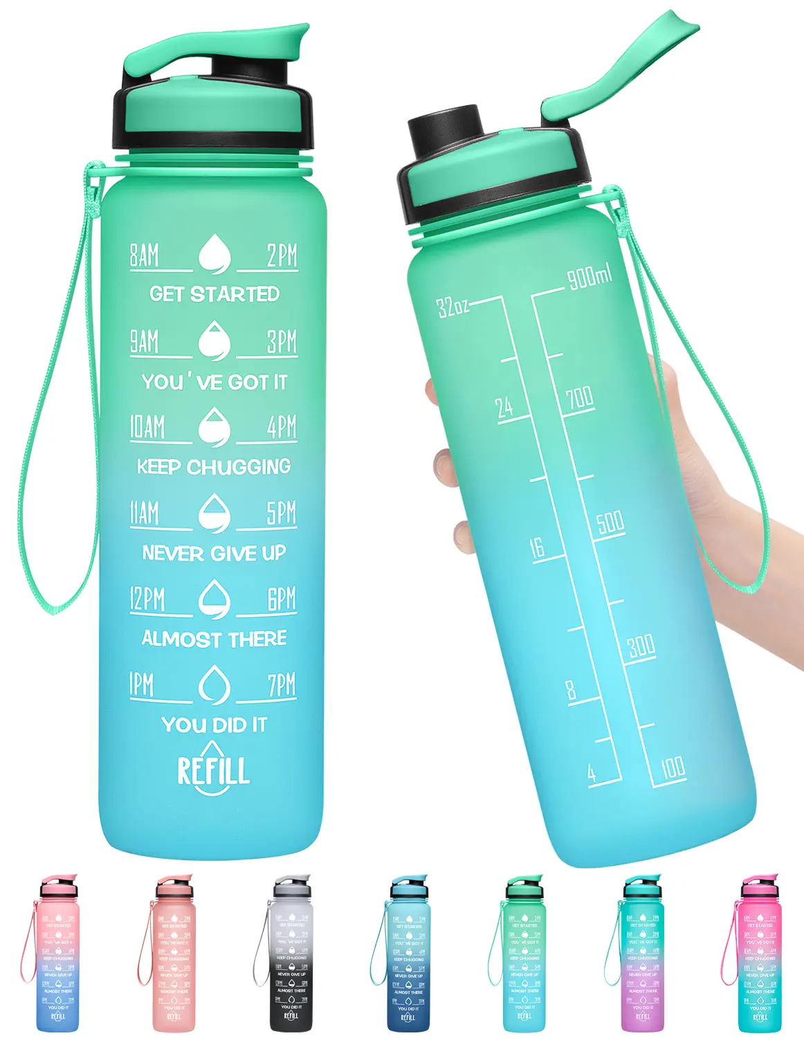 Large 32oz Motivational Gradient Sports Water Bottle - BPA-Free, Drop-Resistant, Leak-Proof, Eclipse & Smoky Quartz Design, iFast Flow Nozzle, Secure Lid, Built-In Fruit-Strainer, Carrying Strap, Polypropylene Gym Accessory for Active Water Drinking