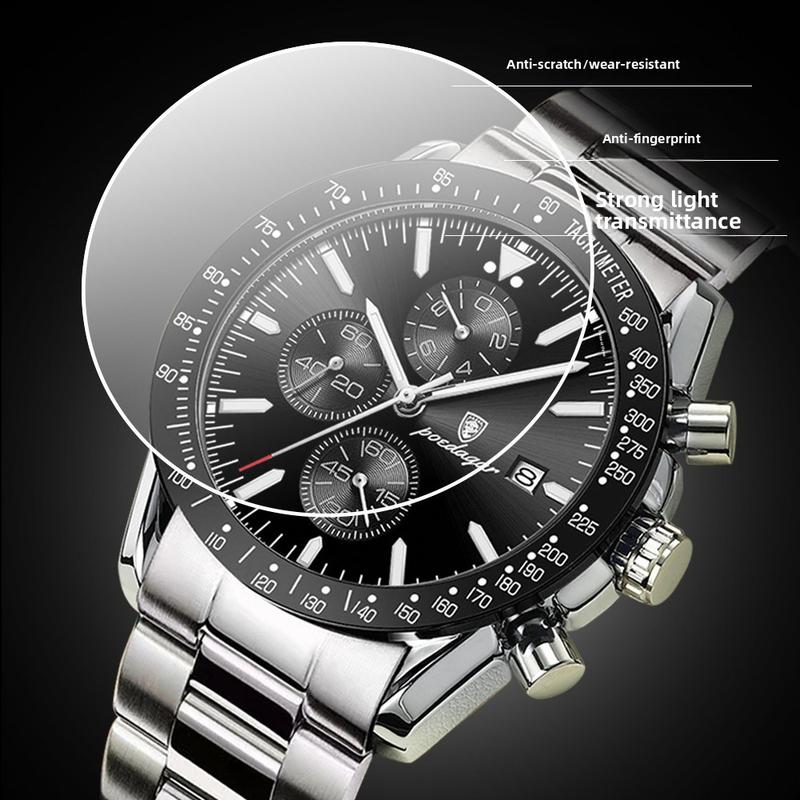 Luxury Men's Quartz Watch – Multifunctional Steel Strap with Countdown, Chronograph & Small Three-Hand Trendy All-match & Exquisite Watch for BirthdayGift with Box Modern Fashionable Wristwatch