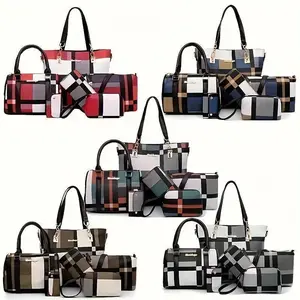 6-piece set of large-capacity checkered style bag combination, including handbag, crossbody bag, clutch, long wallet and short wallet, covering all types. It is simple, versatile and extremely practical.（gift）