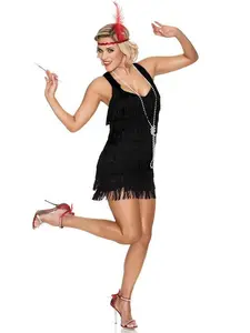 Black 1920s Back Bow Tassel Flapper Dress goddess Sleeveless Polyester