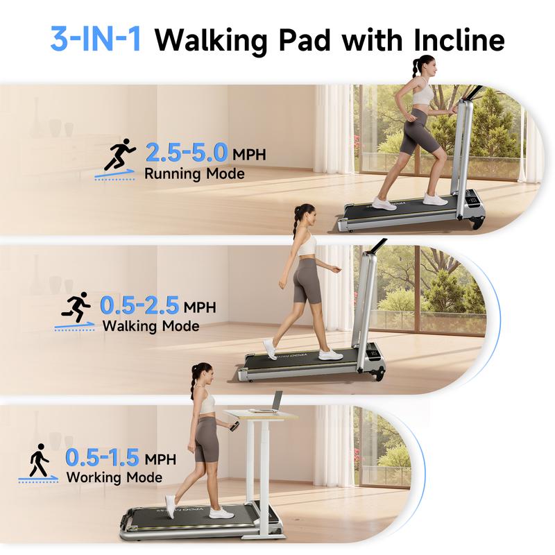 YPOO 300 lbs Slim Walking Pad with Manual Incline, Easy Home Cardio Treadmill for Walking and Light Jogging, Bluetooth App Tracking, Quiet and Compact Design for Small Spaces Foldable Walking Pad with Handle