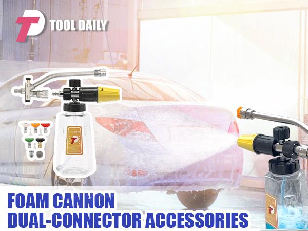 Tool Daily Pressure Washer Foam Cannon with Dual-Connector Accessory, Power Washer Double Tip Attachment for Soap Cannon, 5 Pressure Washer Sprayer Nozzles, 1/4" Quick Connect, ChristmasGift