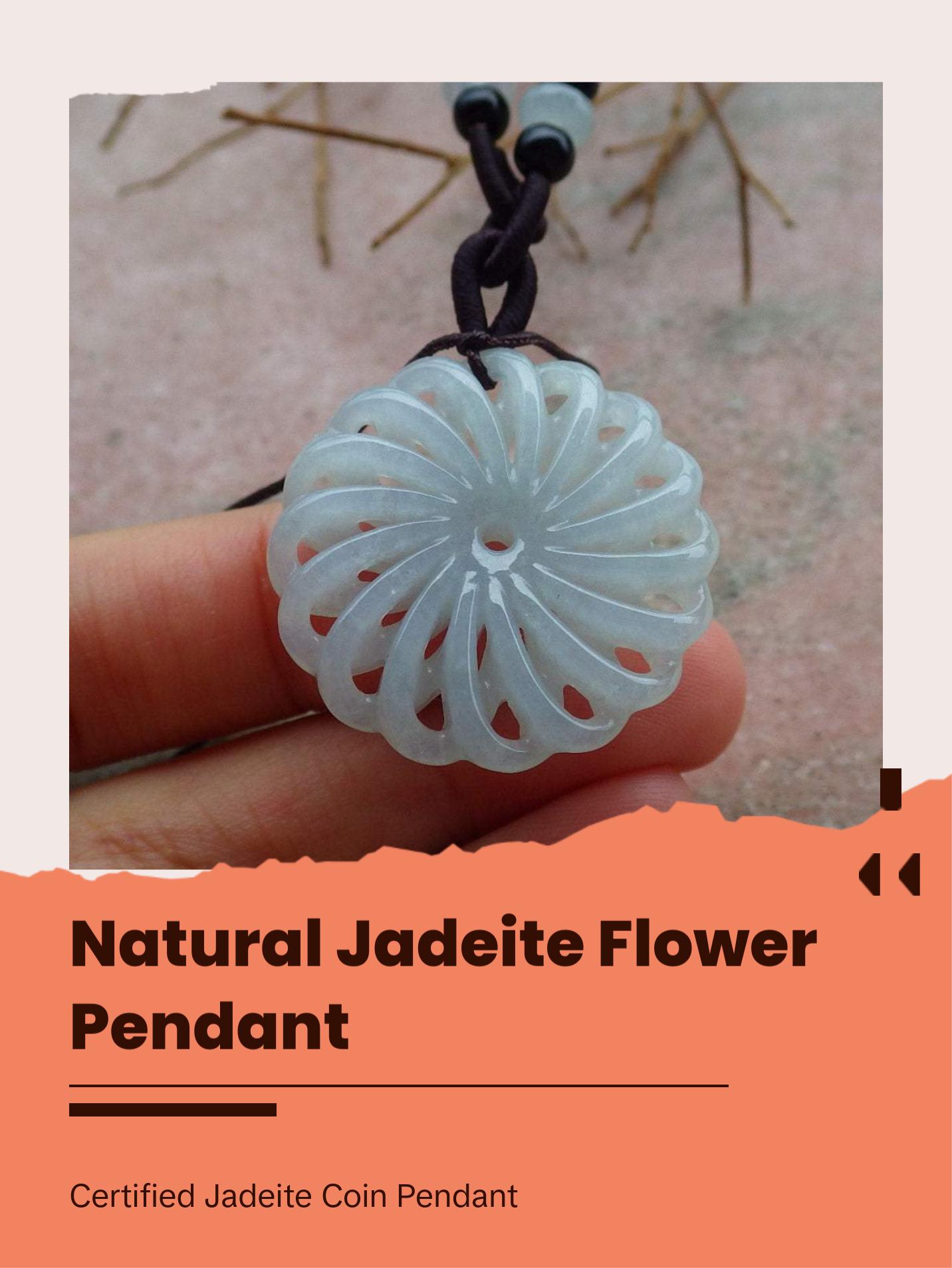 Certified Hand Carved Light Green Natural Myanmar Burma A Jade jadeite Coin Knotte Flower Circle Pendant Necklace